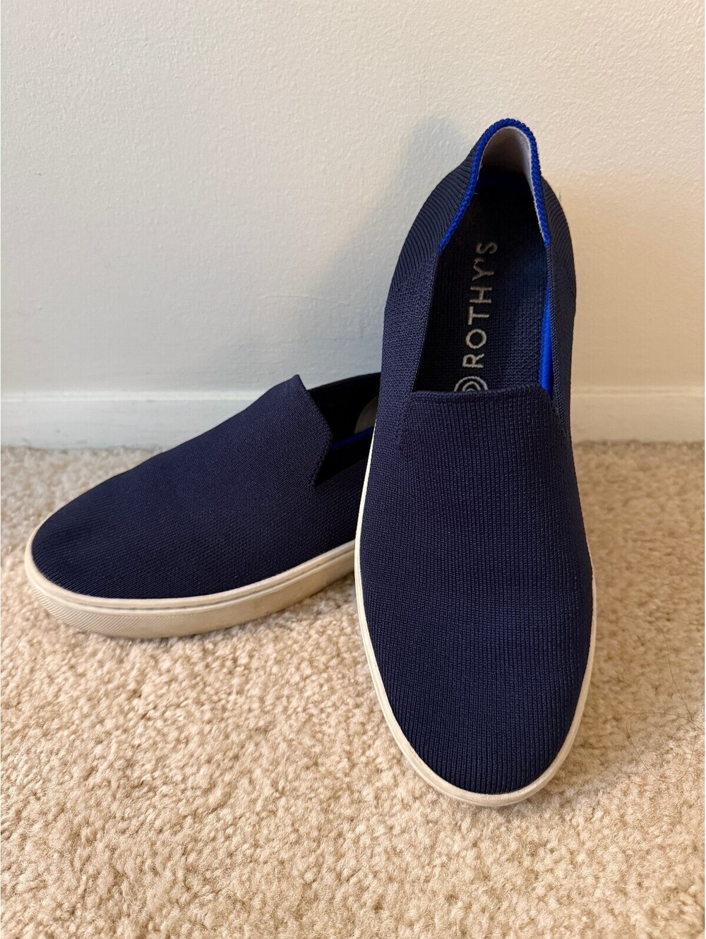 Rothy's The Original Slip On Sneaker Navy Blue Knit Size 8.5 Machine Washable